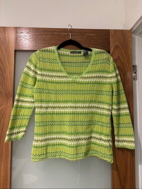 Liz Claiborne Lime Green Striped Y2K Lightweight Knitted Top